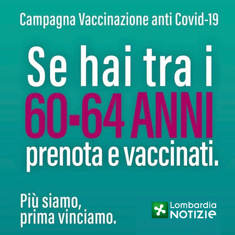 Vaccinazioni anti-covid-dal 22 aprile aperte le prenotazioni per i 60-64 anni