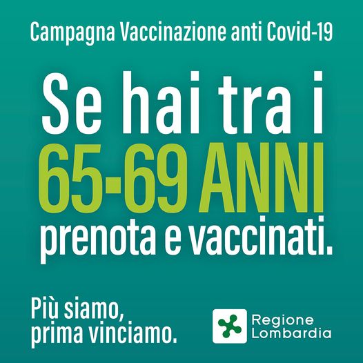 Vaccino antiCovid: da lunedì 19 aprile aperte le prenotazioni per gli over 65