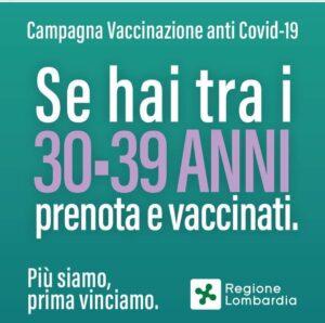 Vaccino anti Covid, da giovedì 27 maggio prenotazioni aperte per le persone dai 30 ai 39 anni