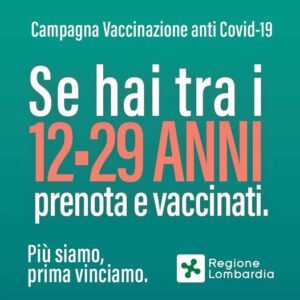 Vaccino anti Covid, da mercoledì 2 giugno prenotazioni aperte per le persone dai 12 ai 29 anni