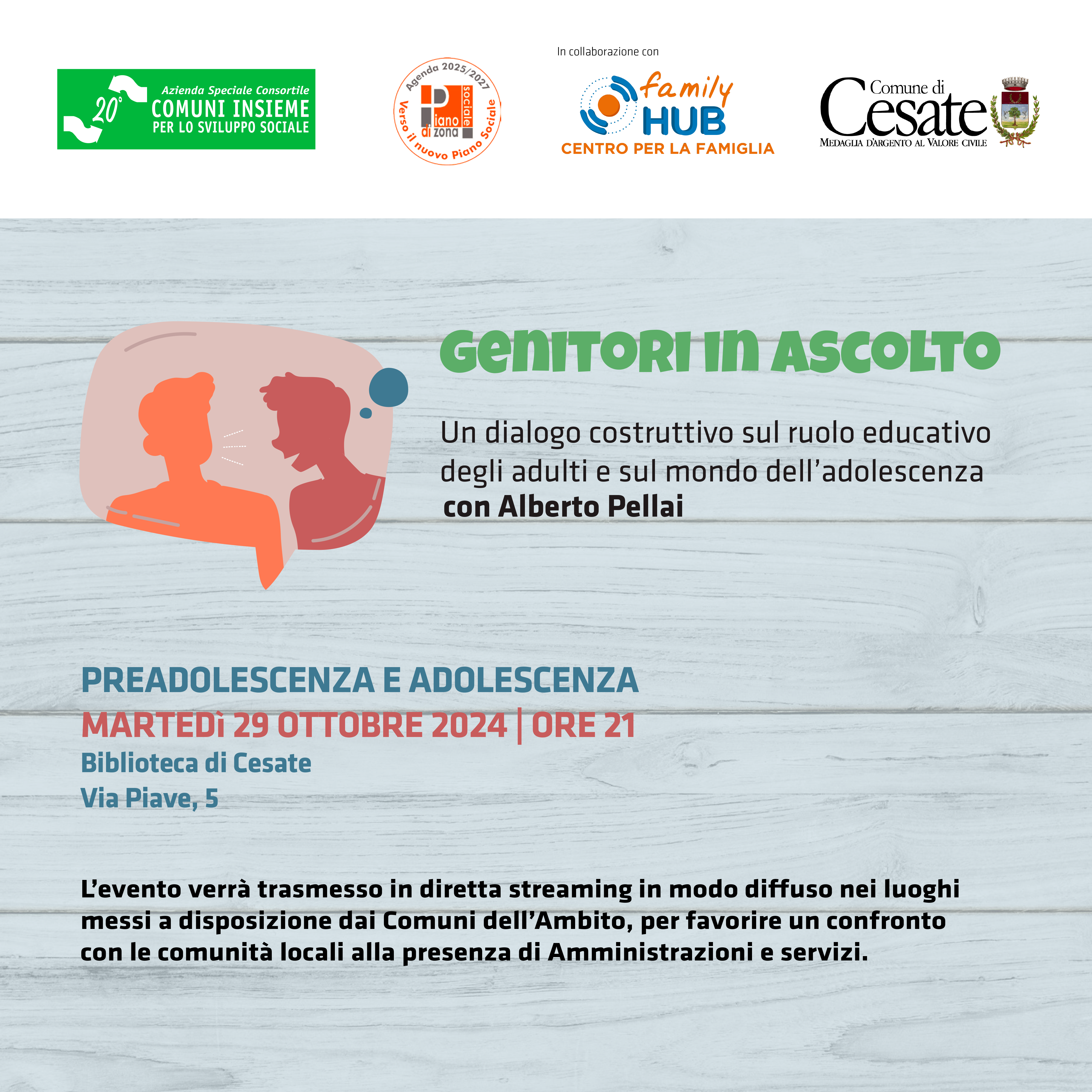 Genitori in Ascolto – martedì 29 ottobre 2024!